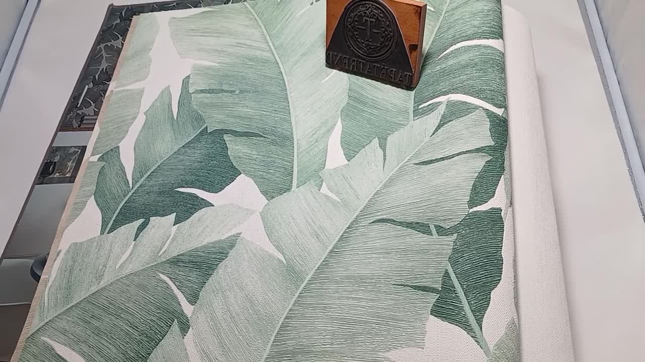 Zöld banánlevél mintás vlies vinyl tapéta