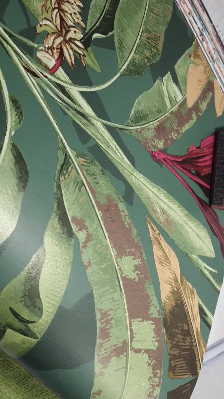 Zöld botanikus levélmintás design tapéta nagyléptékű levél mintával