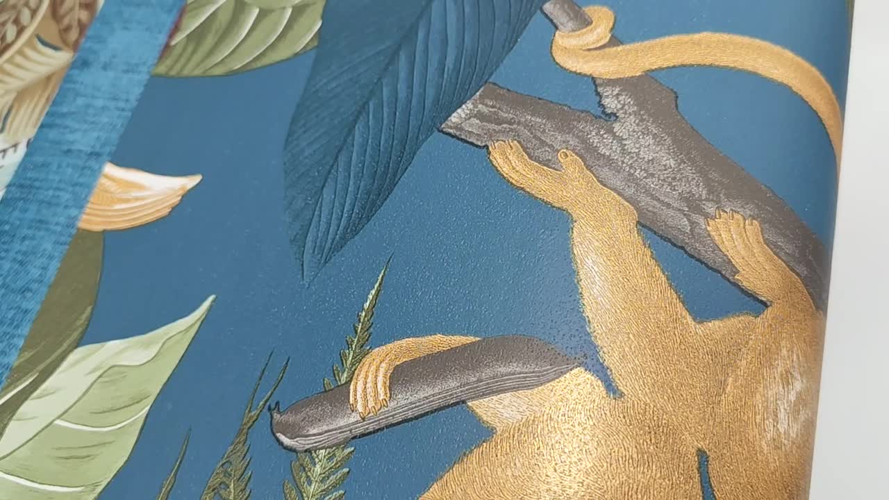 Bohém design tapéta majom és trópusi botanikus mintával