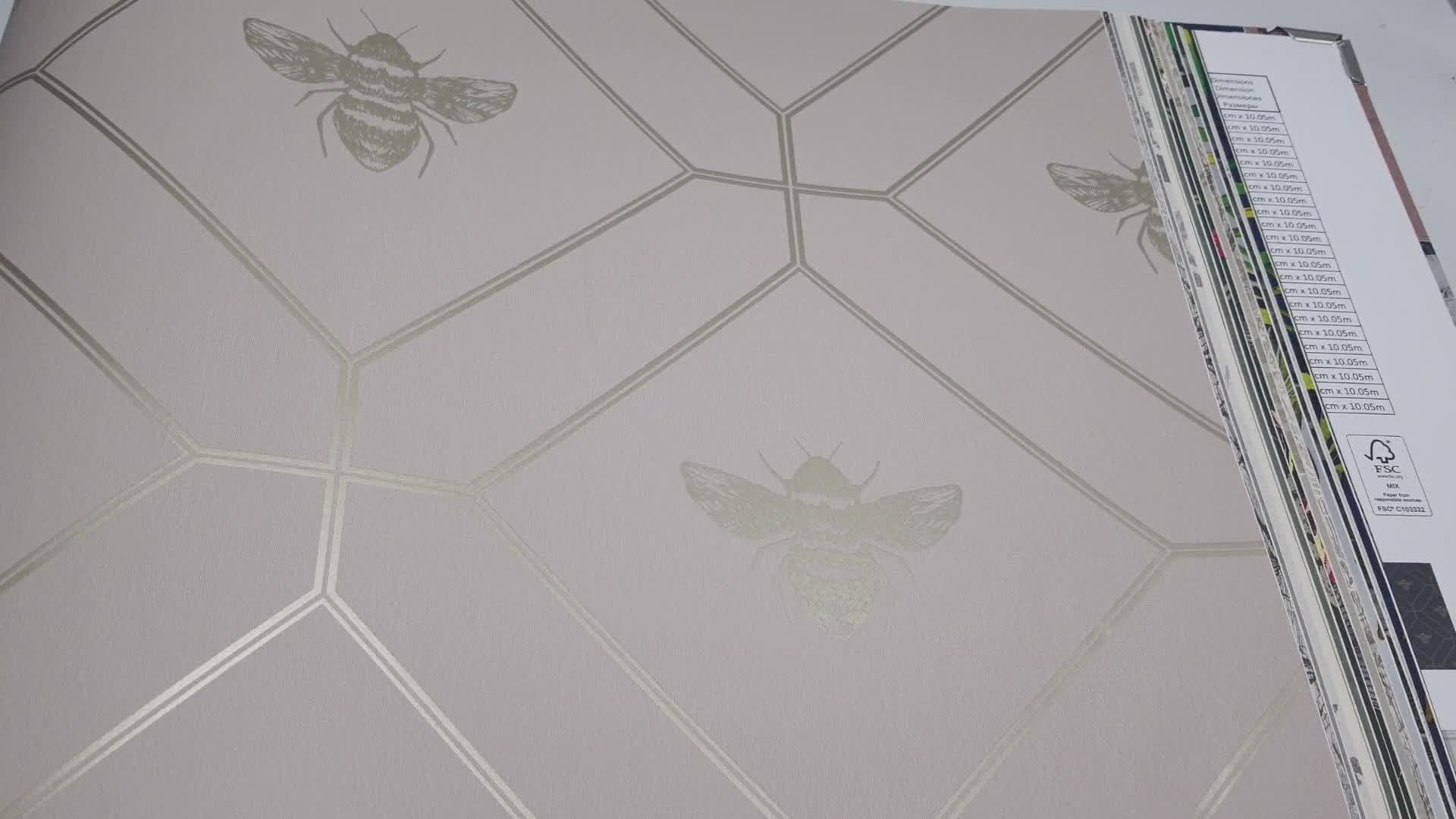 Méhecske mintás metál fényű design tapéta pasztell rózsaszín színben