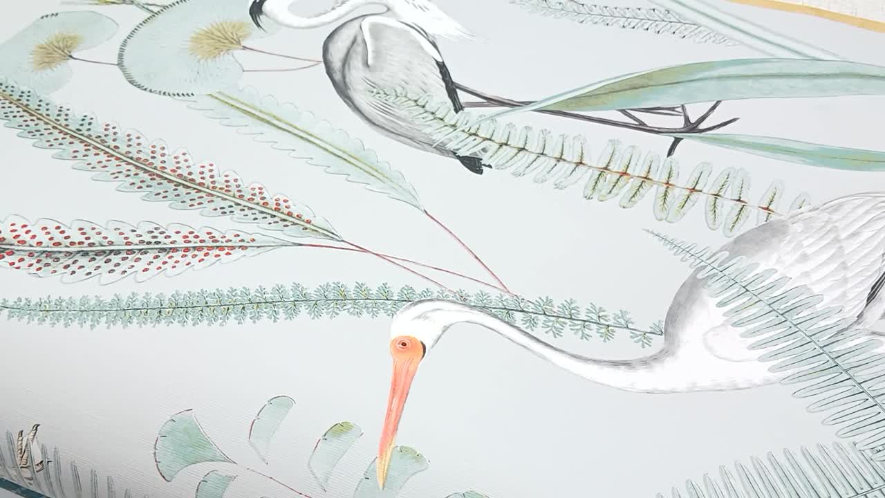 Halványzöld madár és levél mintás vlies design tapéta