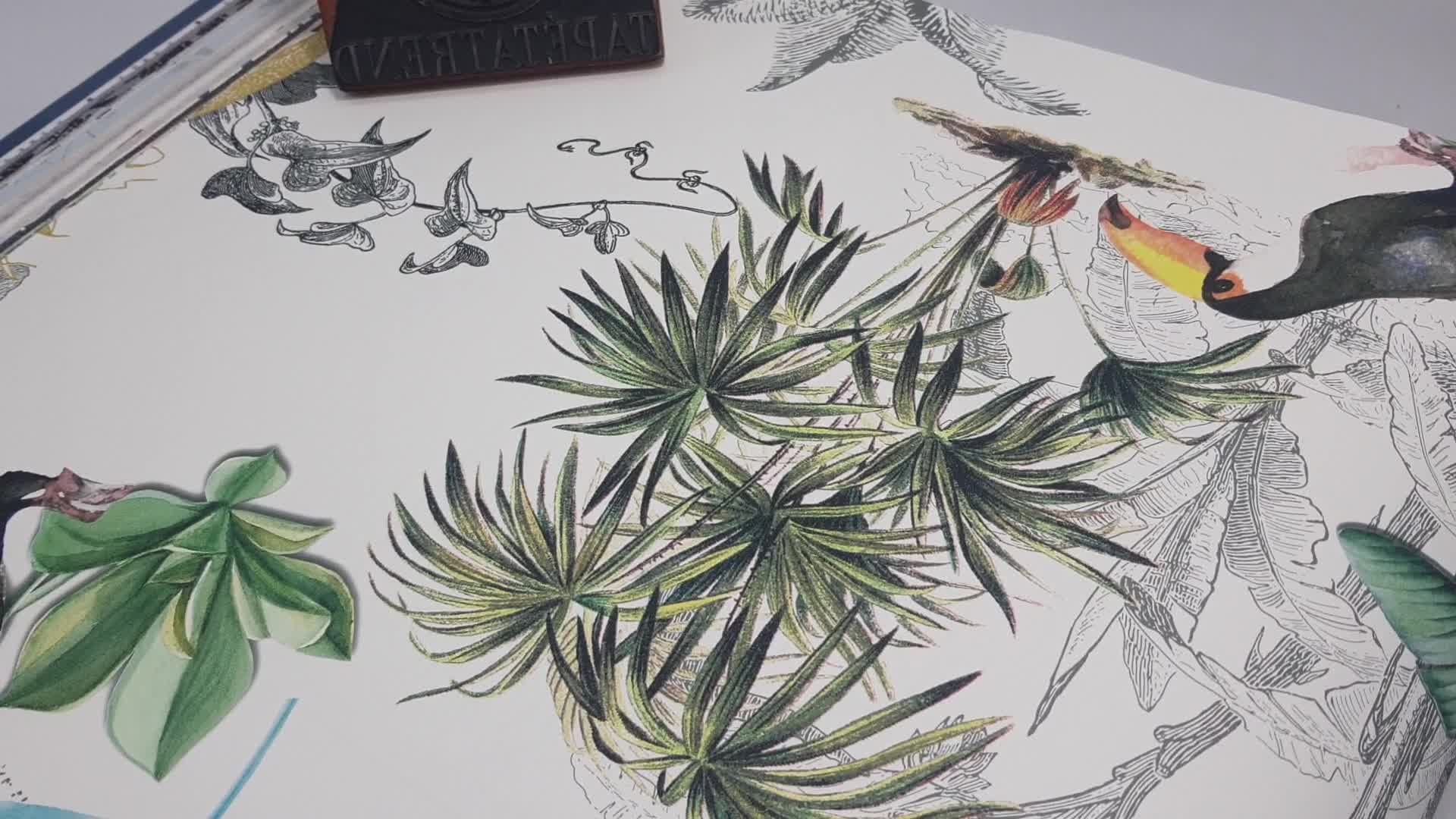 Modern trópusi hangulatú madár mintás vlies vinyl dekor tapéta