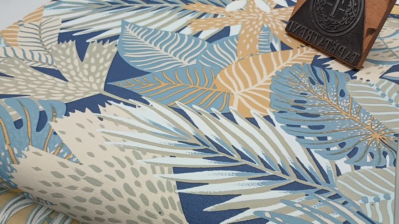 Kék pálmaleveles modern design tapéta