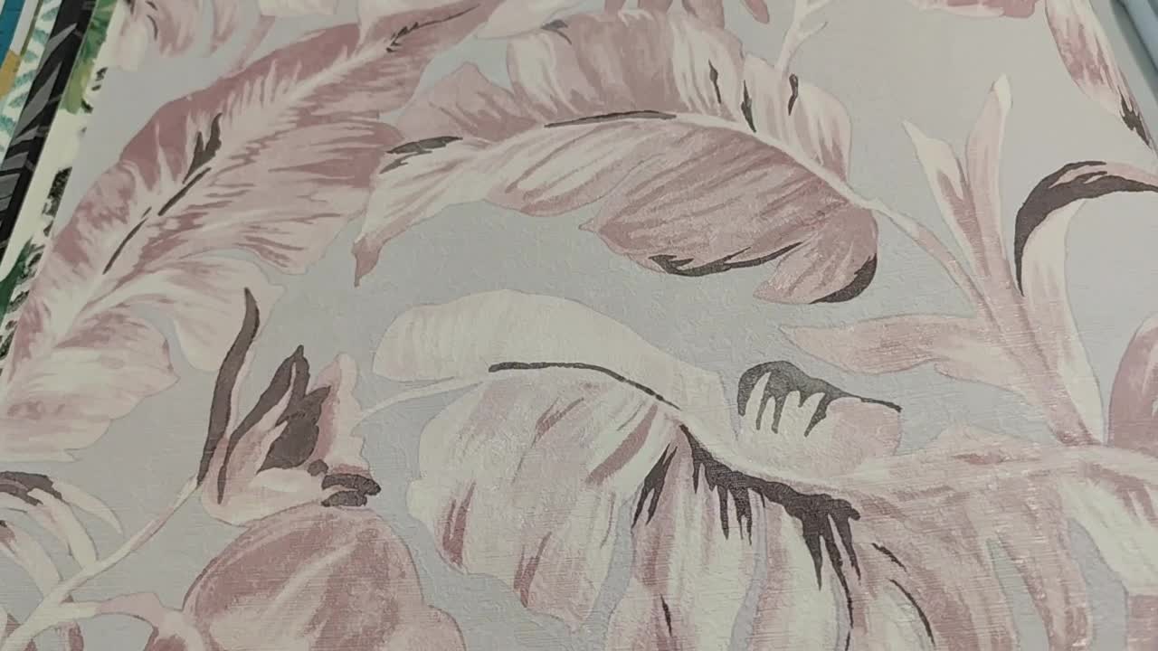 Puder rózsaszín design tapéta trendi pálmalevél mintával