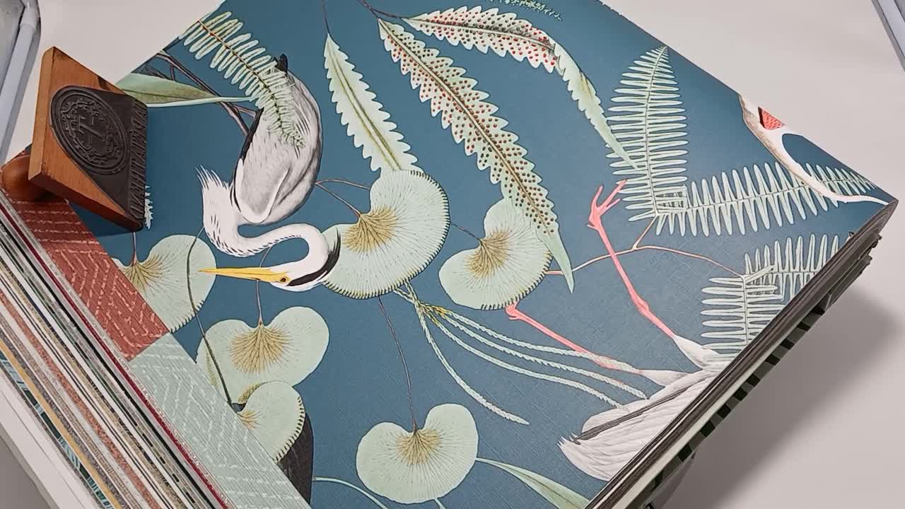 Madár mintás vlies design tapéta türkiz színvilágban