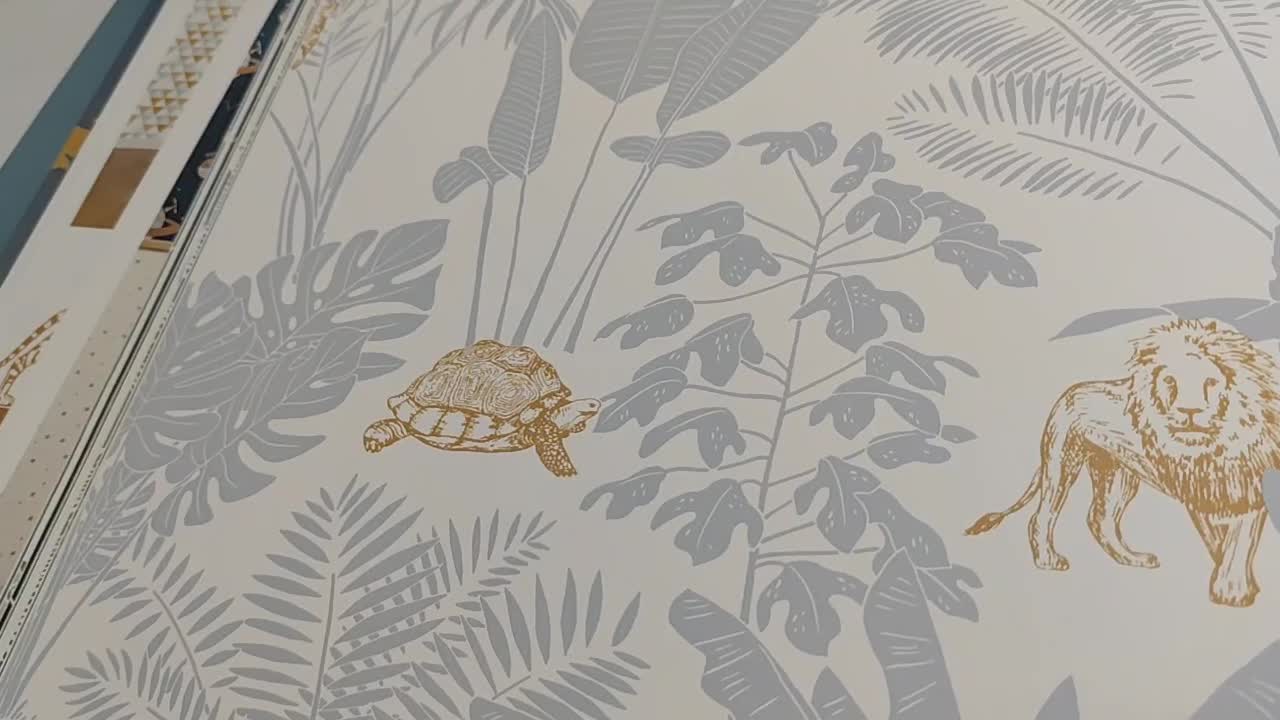 Világoskék arany afrikai állat mintás vlies gyerek design tapéta