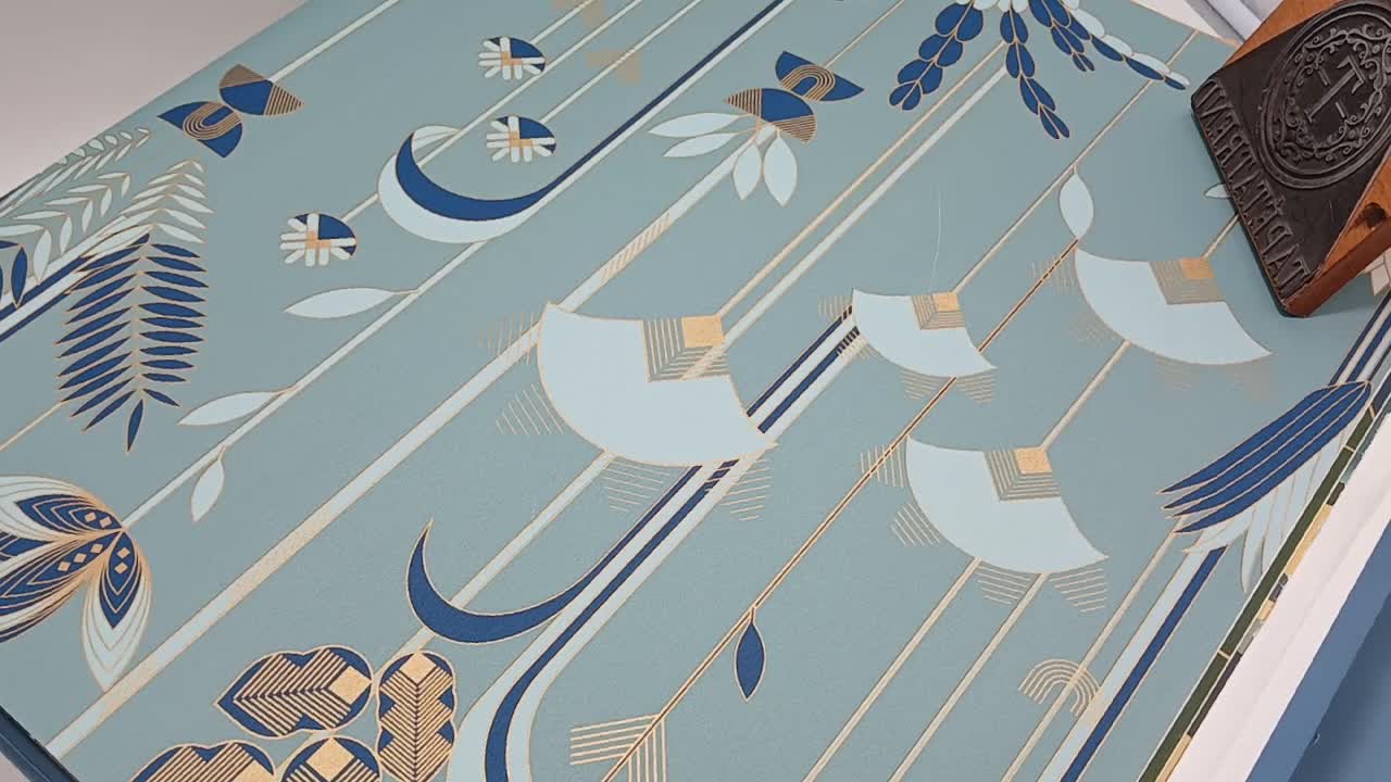 Kék art deco virágmintás prémium design tapéta