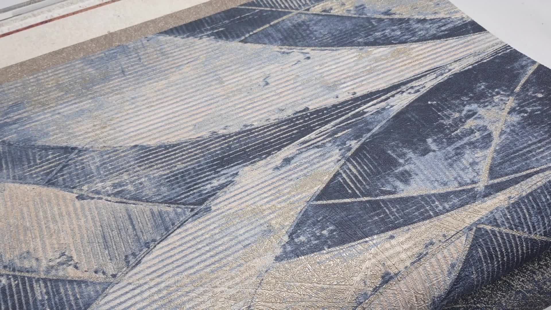 Sötétkék design tapéta loft stílusban stilizált levél mintával