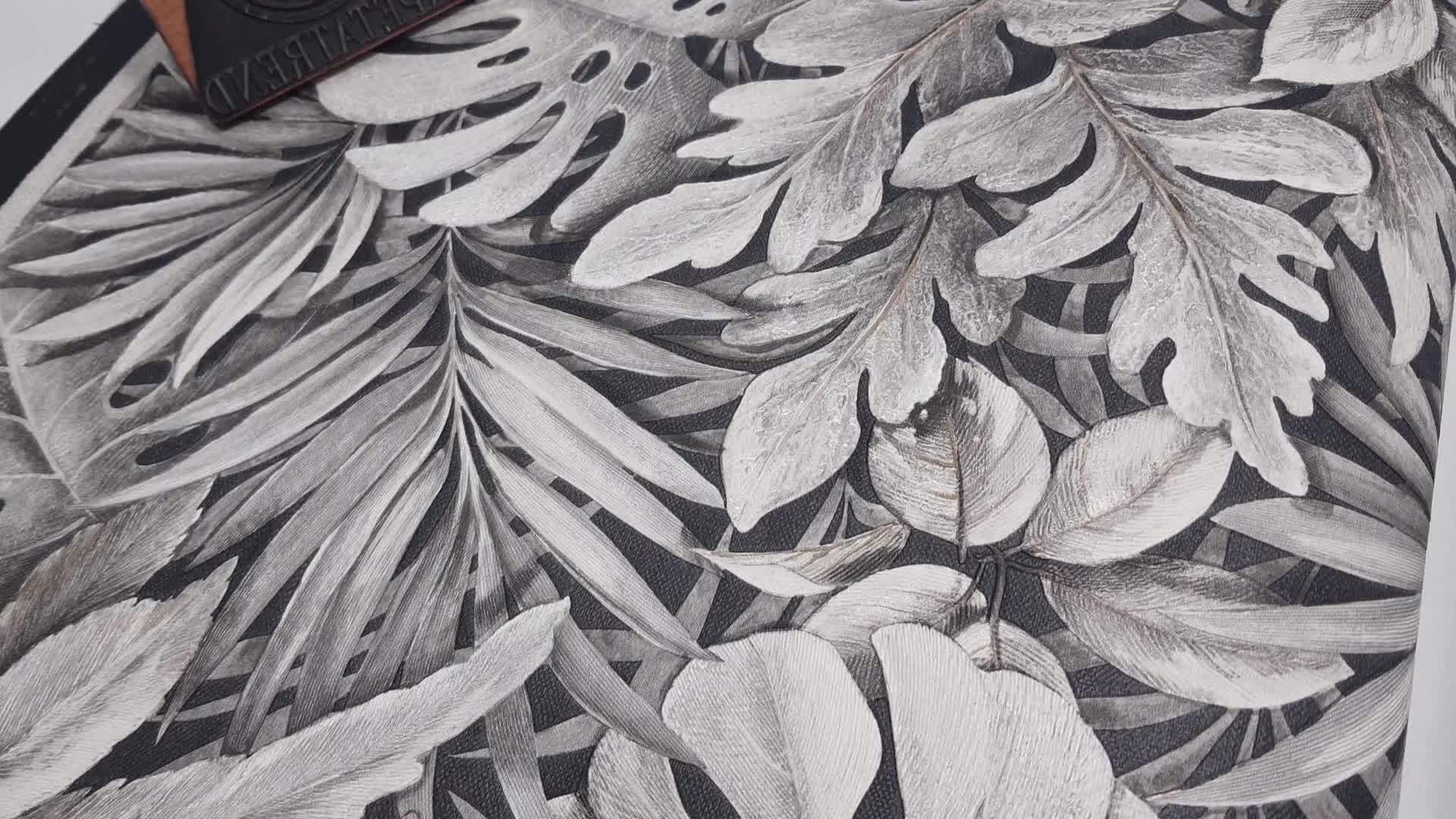 Szürke pálmalevél mintás mosható design tapéta