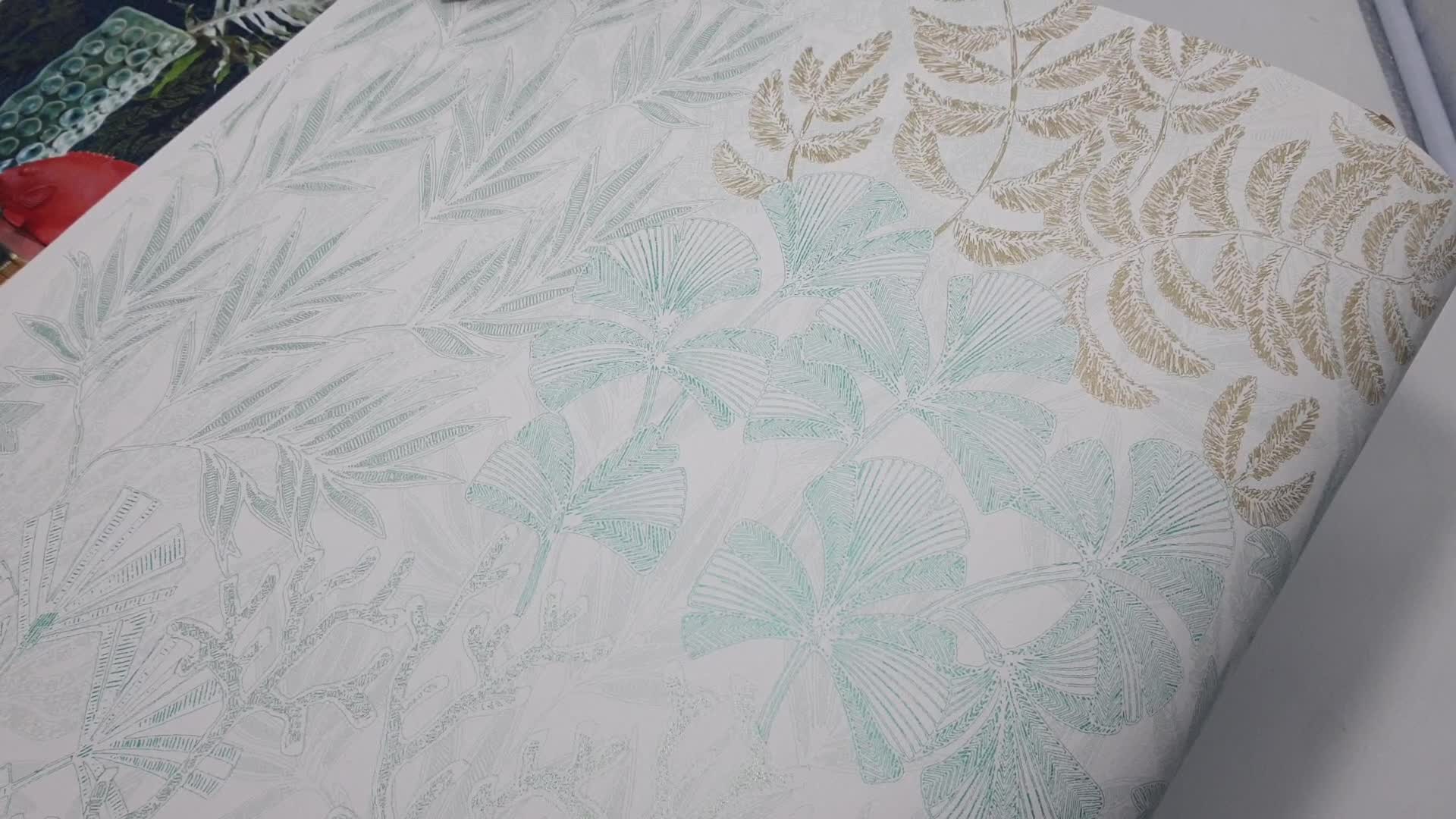 Casadeco design tapéta halványzöld tengeri botanikus mintával