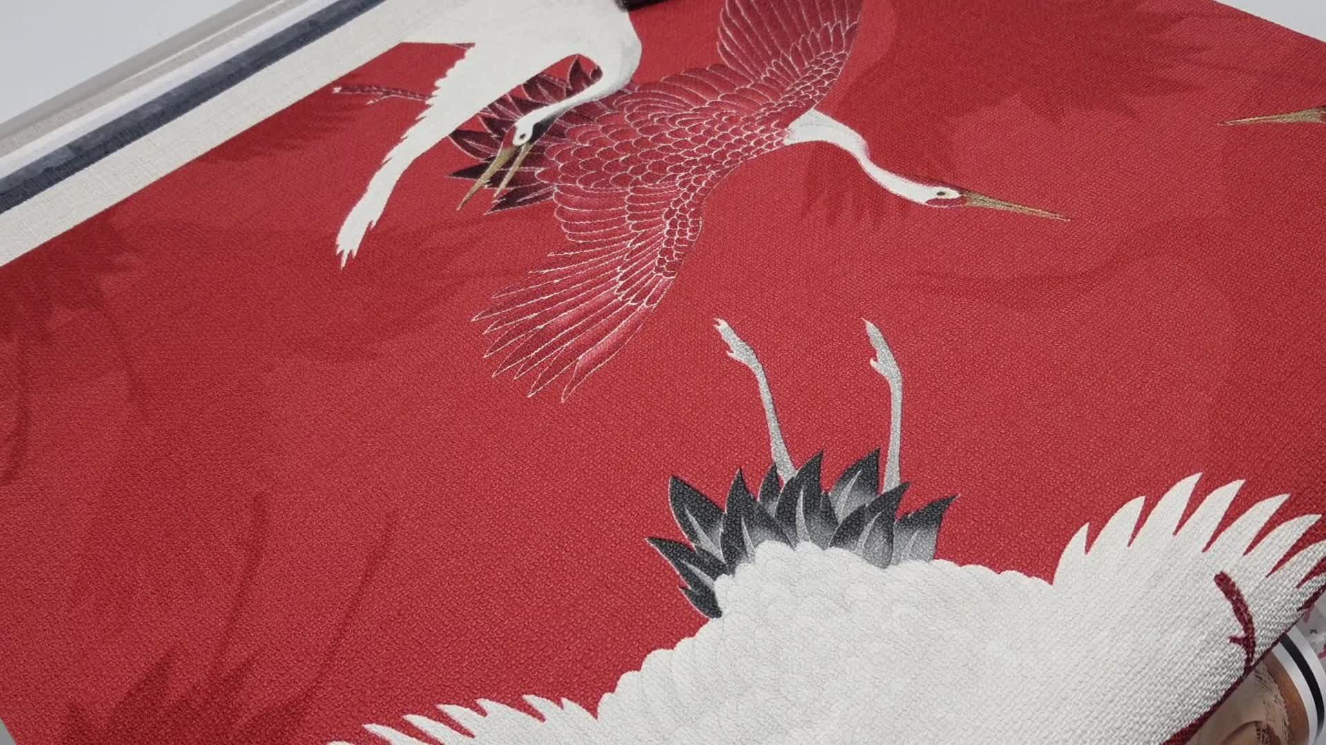 Bordó design tapéta keleties daru madár mintával