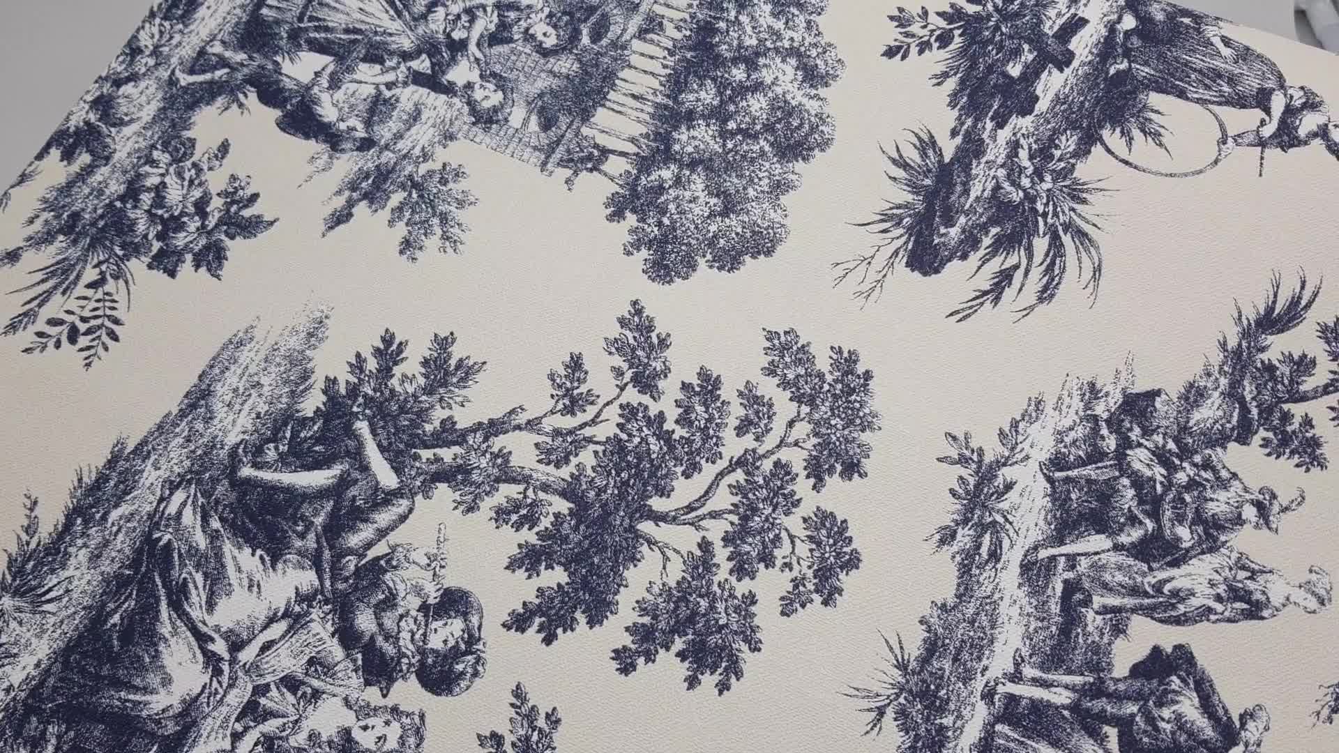 Toile stílusú design tapéta kék klasszikus toile mintával