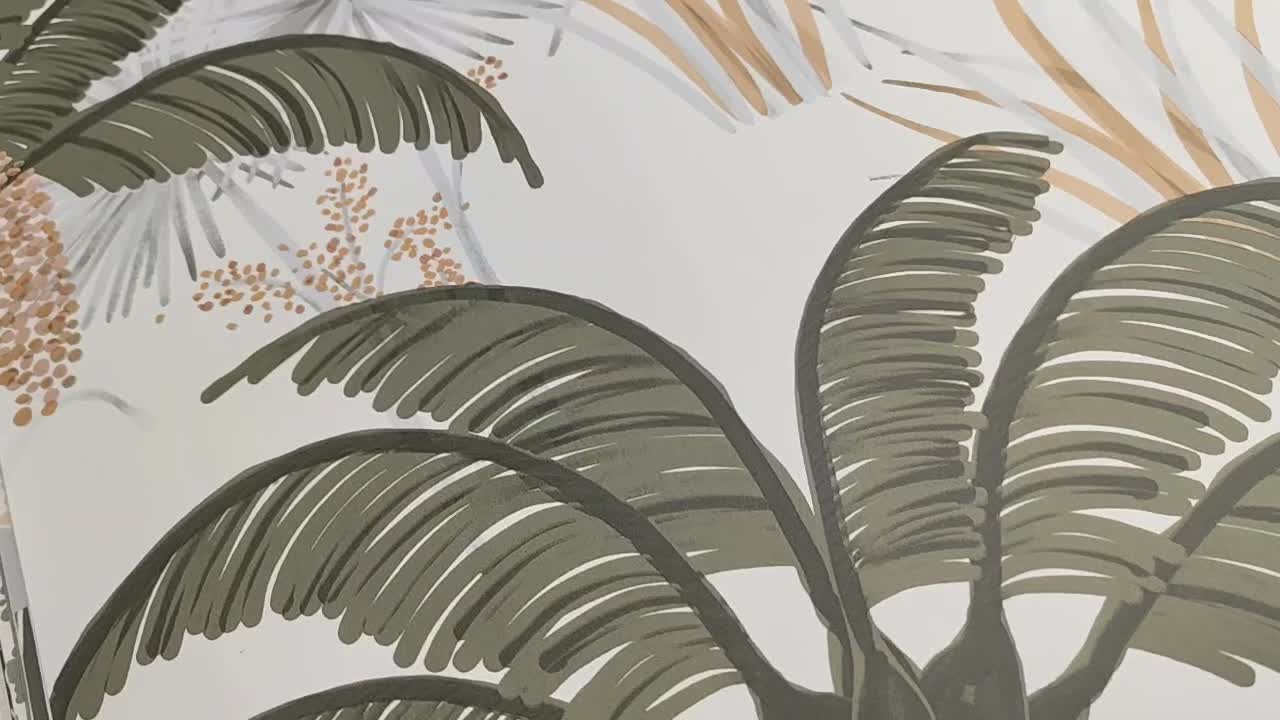 Trópusi pálmafa mintás tapéta vízfestett hatású mintával