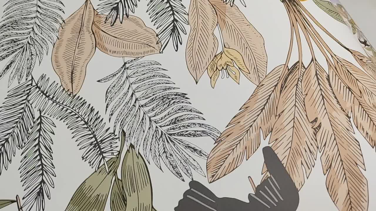 Gyerektapéta trópusi botanikus és tukán madár mintával