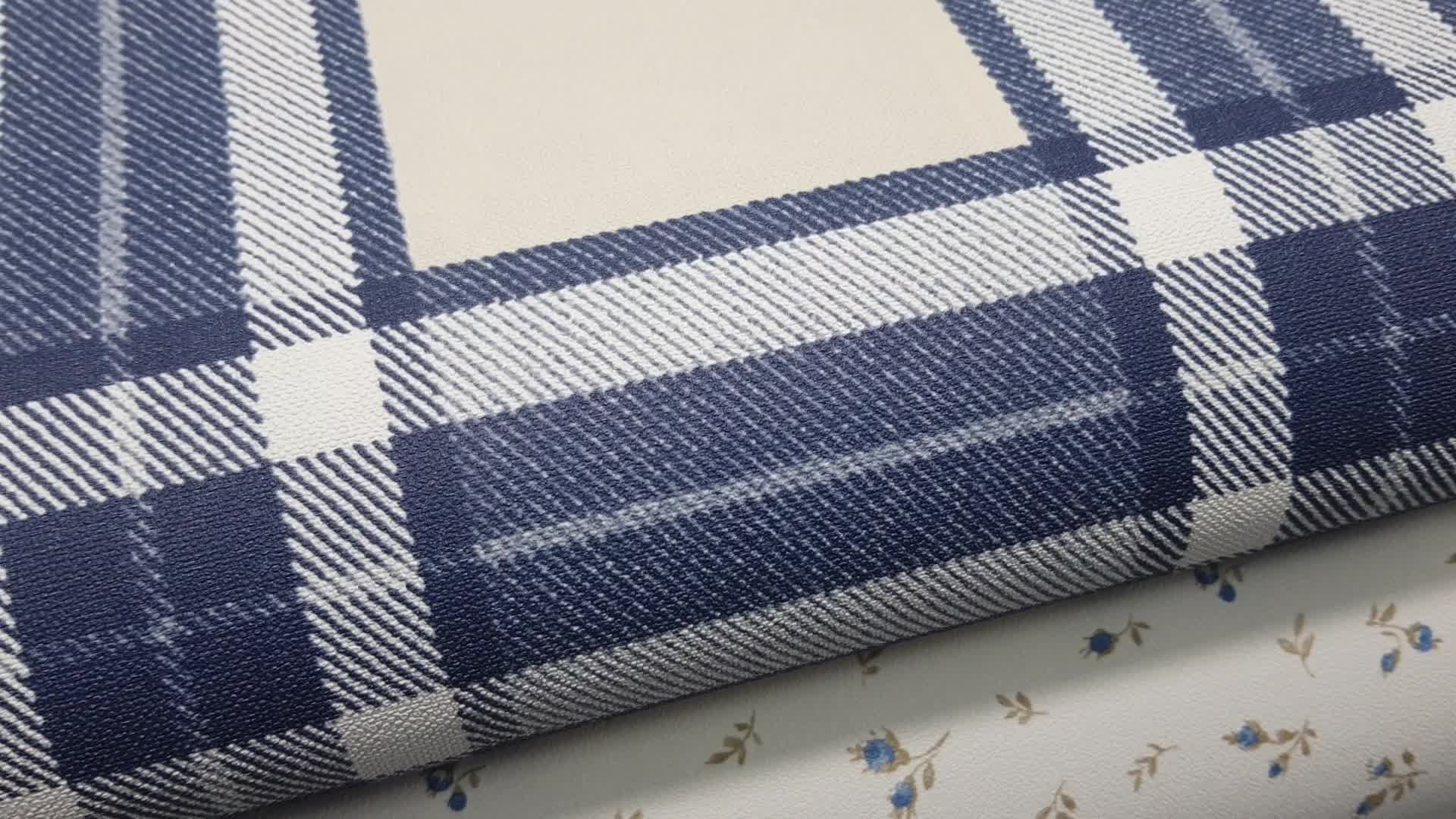 Kék textil struktúrált kockás mintás olasz design tapéta