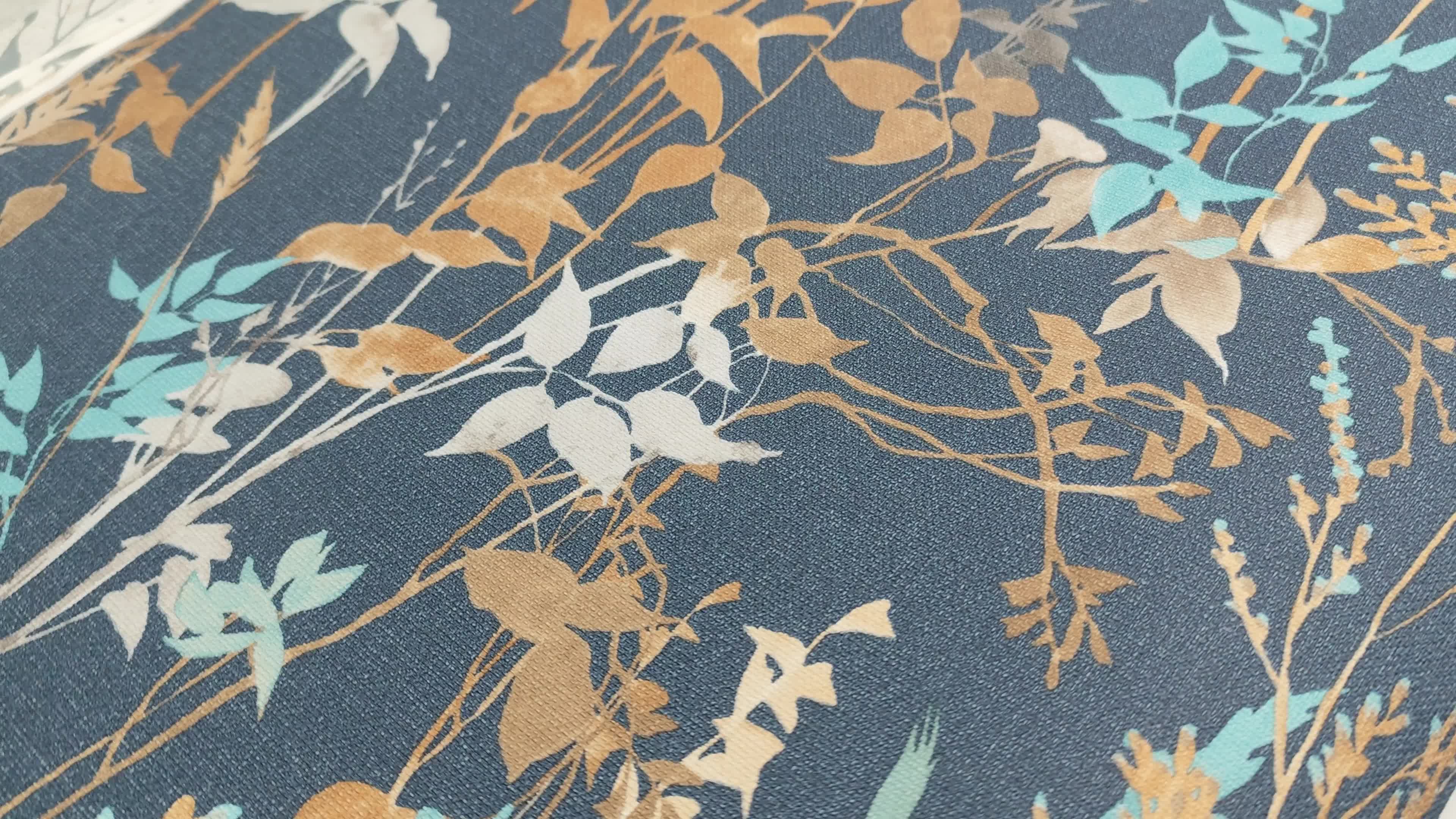 Kék levél és virágmintás vlies dekor tapéta