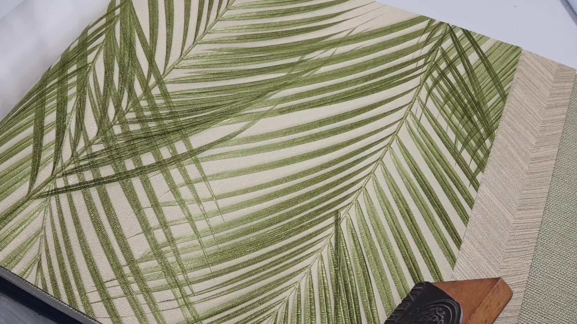 Zöld prémium olasz szövethatású pálmalevél mintás desig tapéta