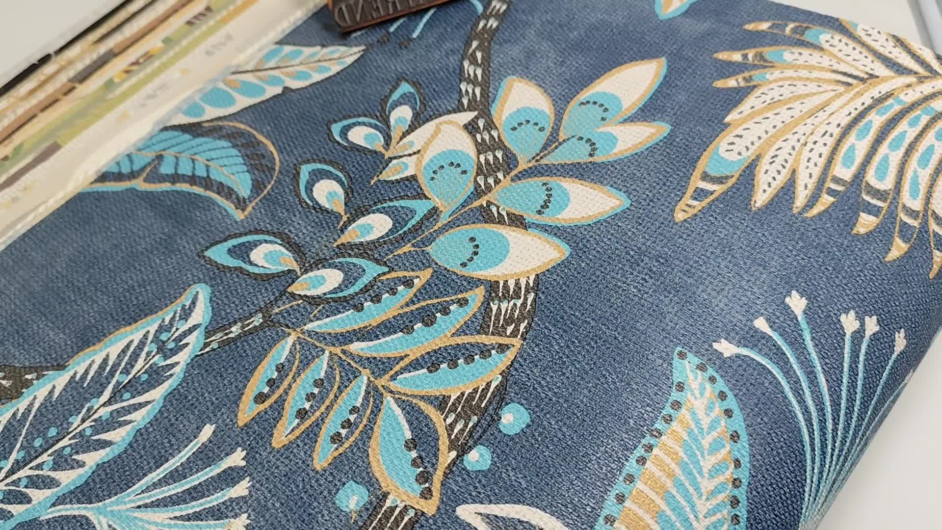 Olasz dsign tapéta kék népies hangulatú virág levél mintával mosható vinyl