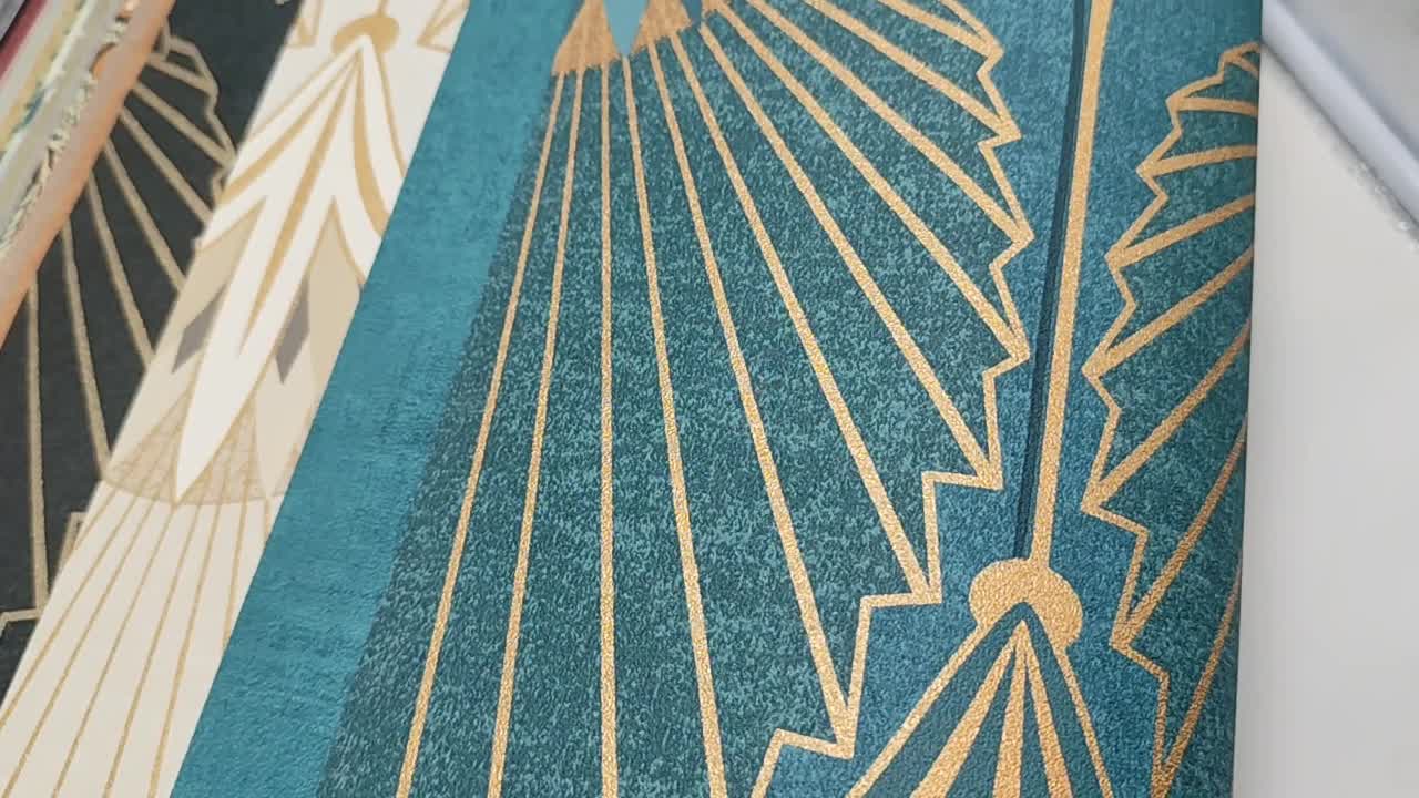 Türkiz arany design tapéta art deco geometrikus mintával