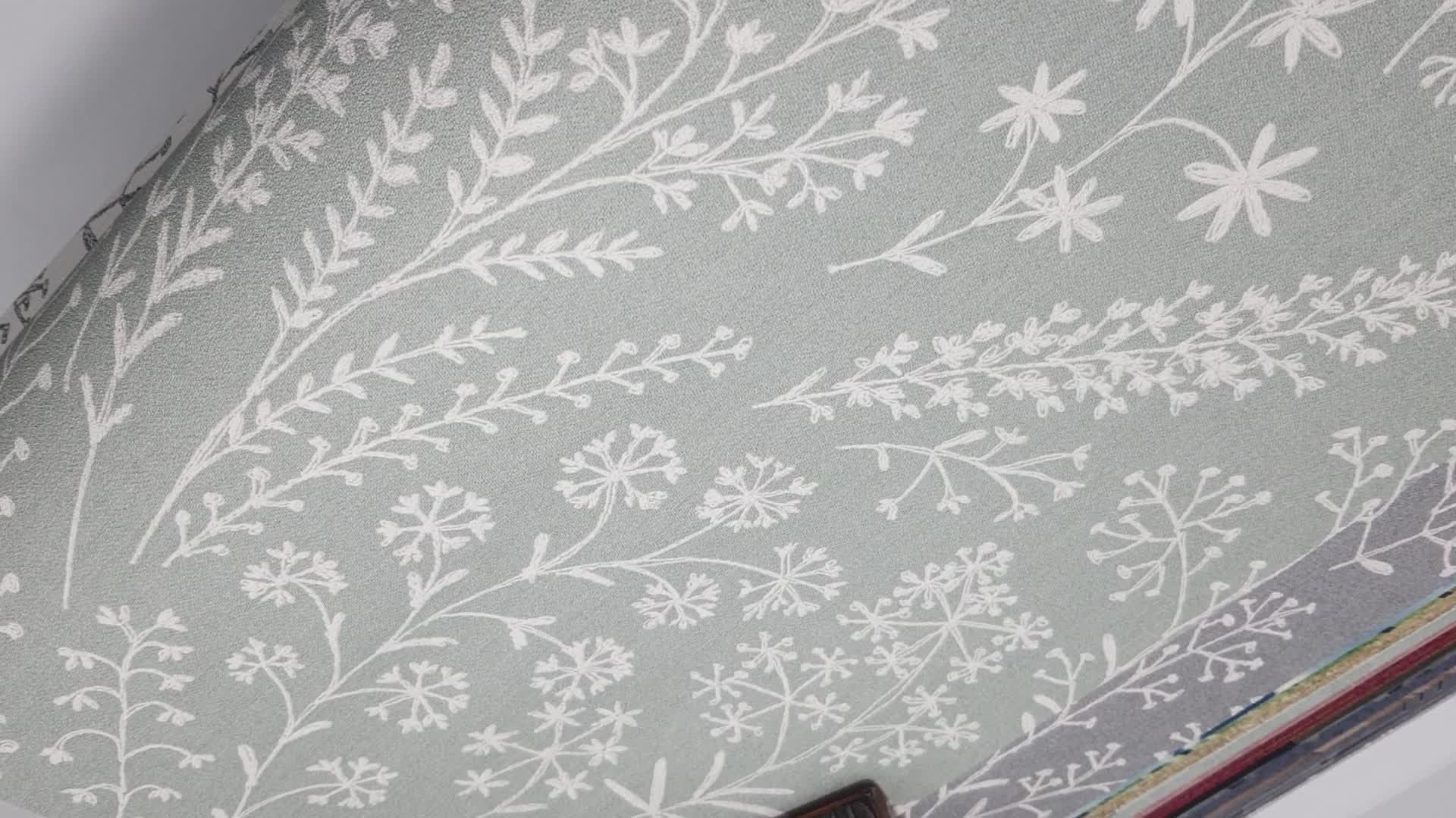 Vinyl dekor tapéta halványzöld alapon mezei virág mintával