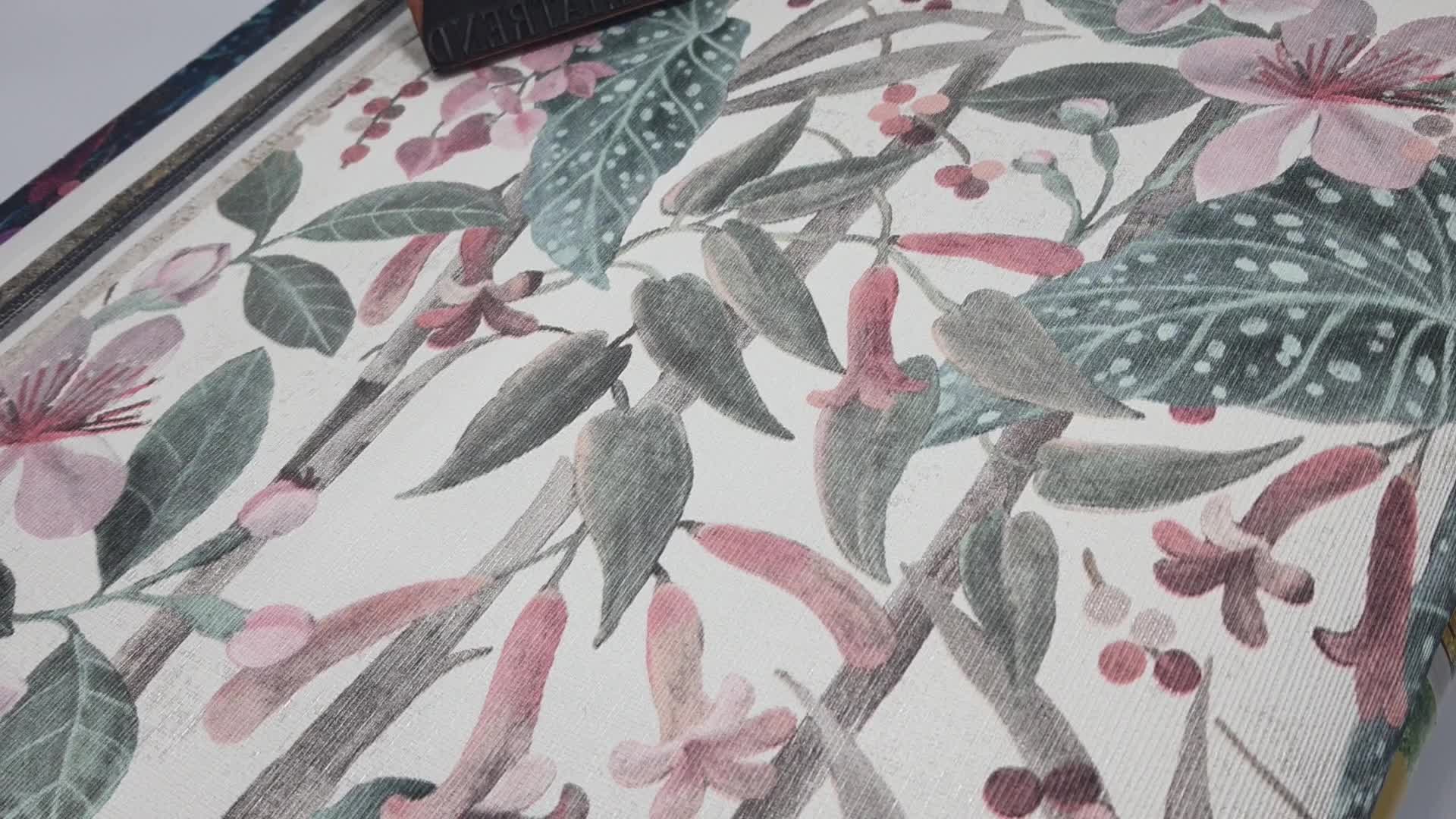 Zöld levél és virág mintás vlies design tapéta