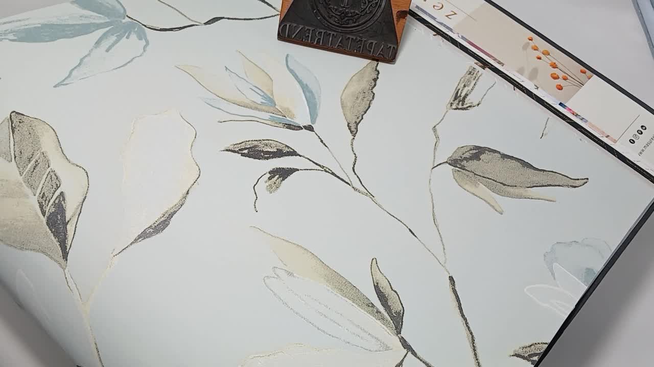 Design tapéta magnólia virág mintával türkíz színben