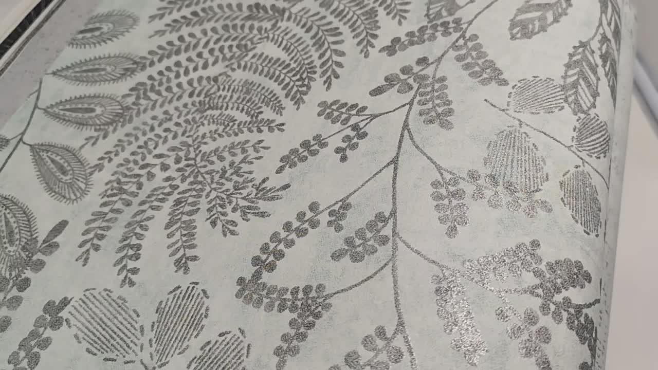 Design tapéta halványkék páfrány levél mintával vinyl