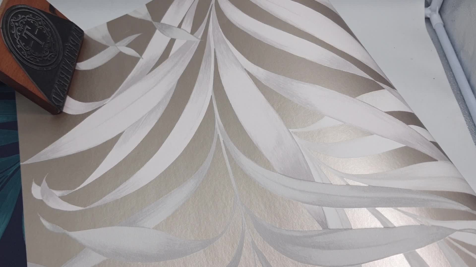 Minimál design tapéta pezsgő színű metál pálmalevél mintával