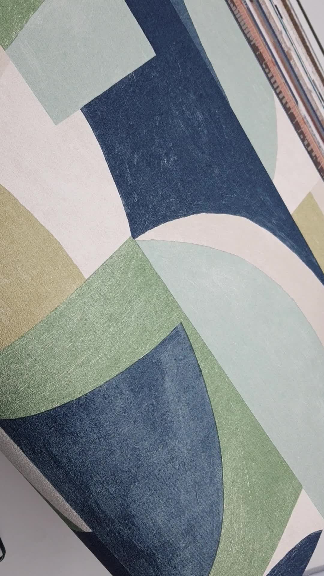 Design tapéta kék zöld nagyléptékű geometriai mintával