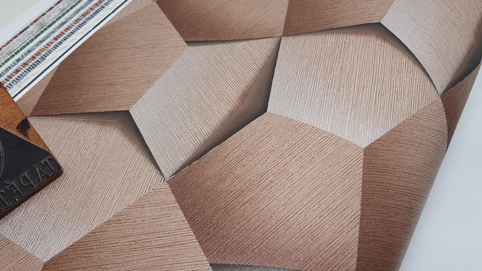 3D hatású vlies dekor tapéta barna geometriai mintával