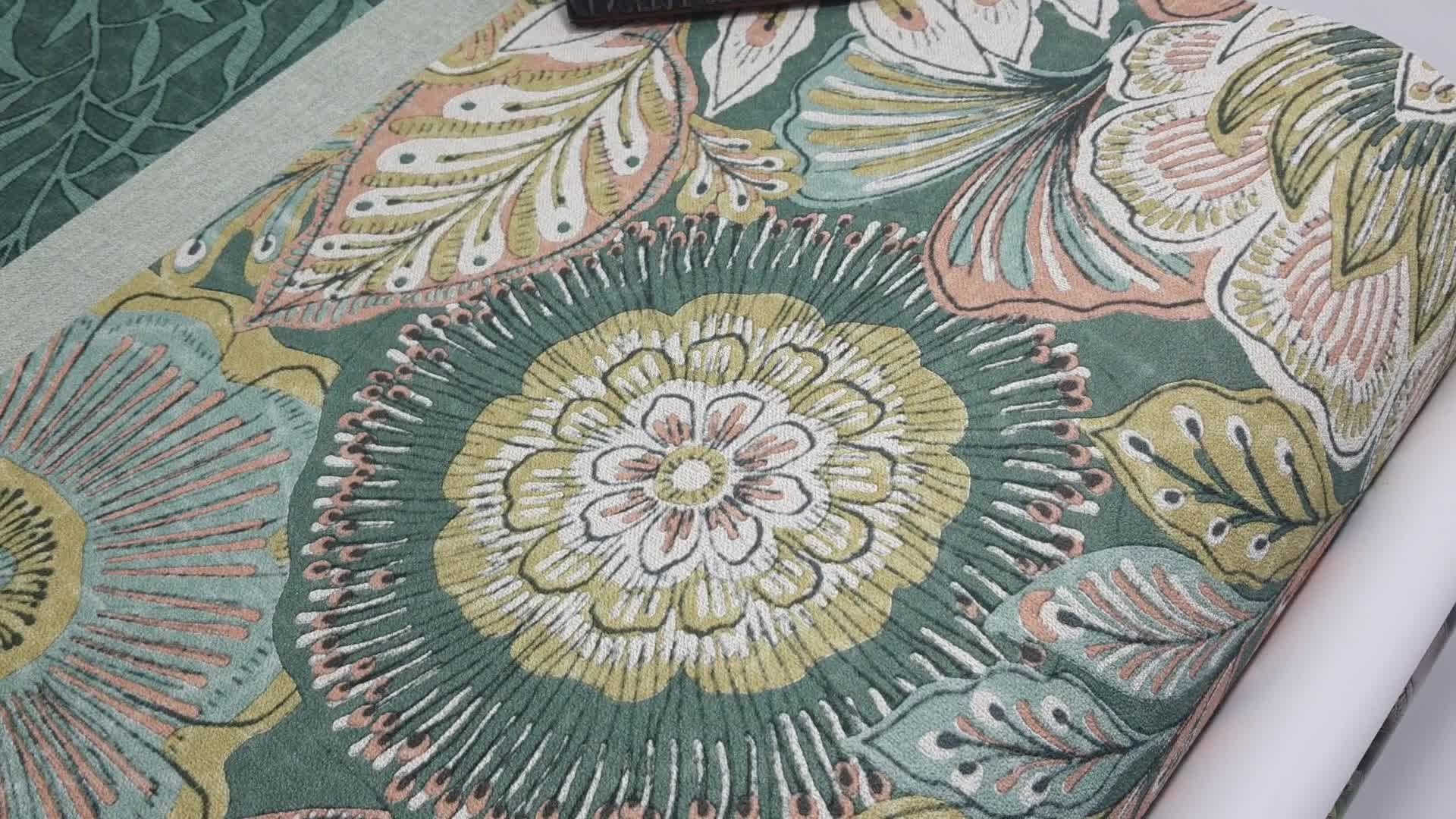 Zöld színű klasszikus virág és levél mintás design tapéta