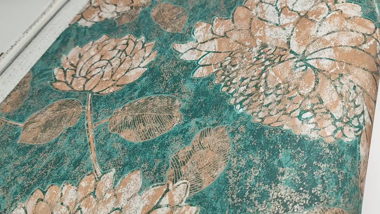 Vlies virágos design tapéta türkiz színvilágban