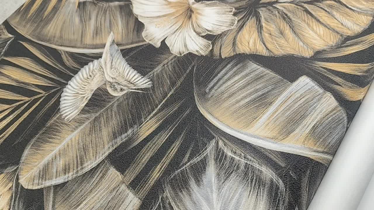 Trópusi virág és kolibri mintás vlies design tapéta