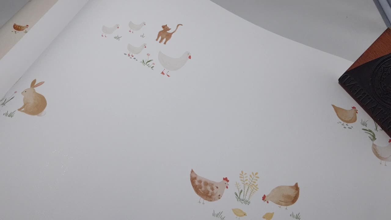 Fehér alapon tanyasi állat mintás gyerek design tapéta