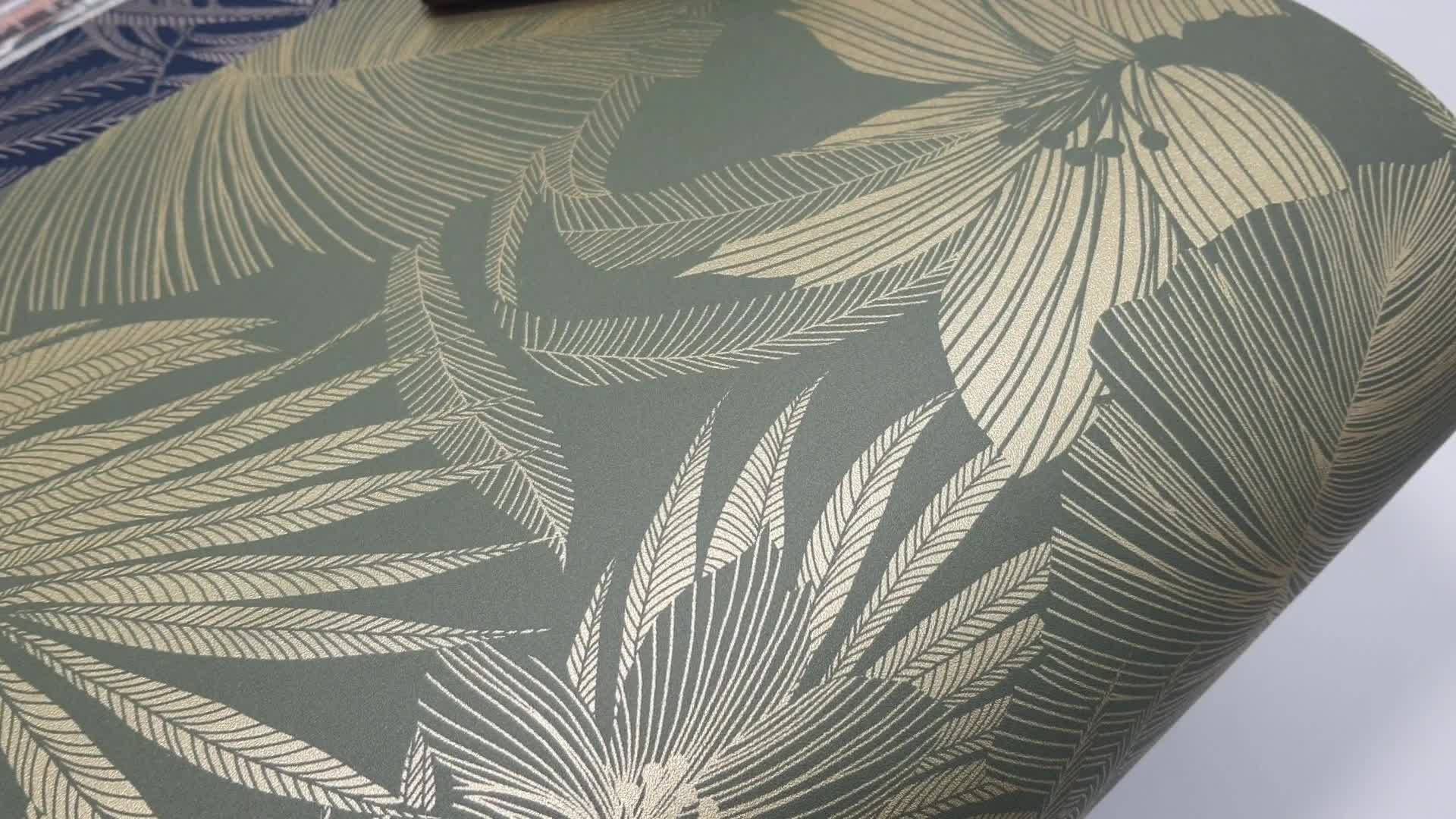 Zöld arany levélmintás vlies dekor tapéta