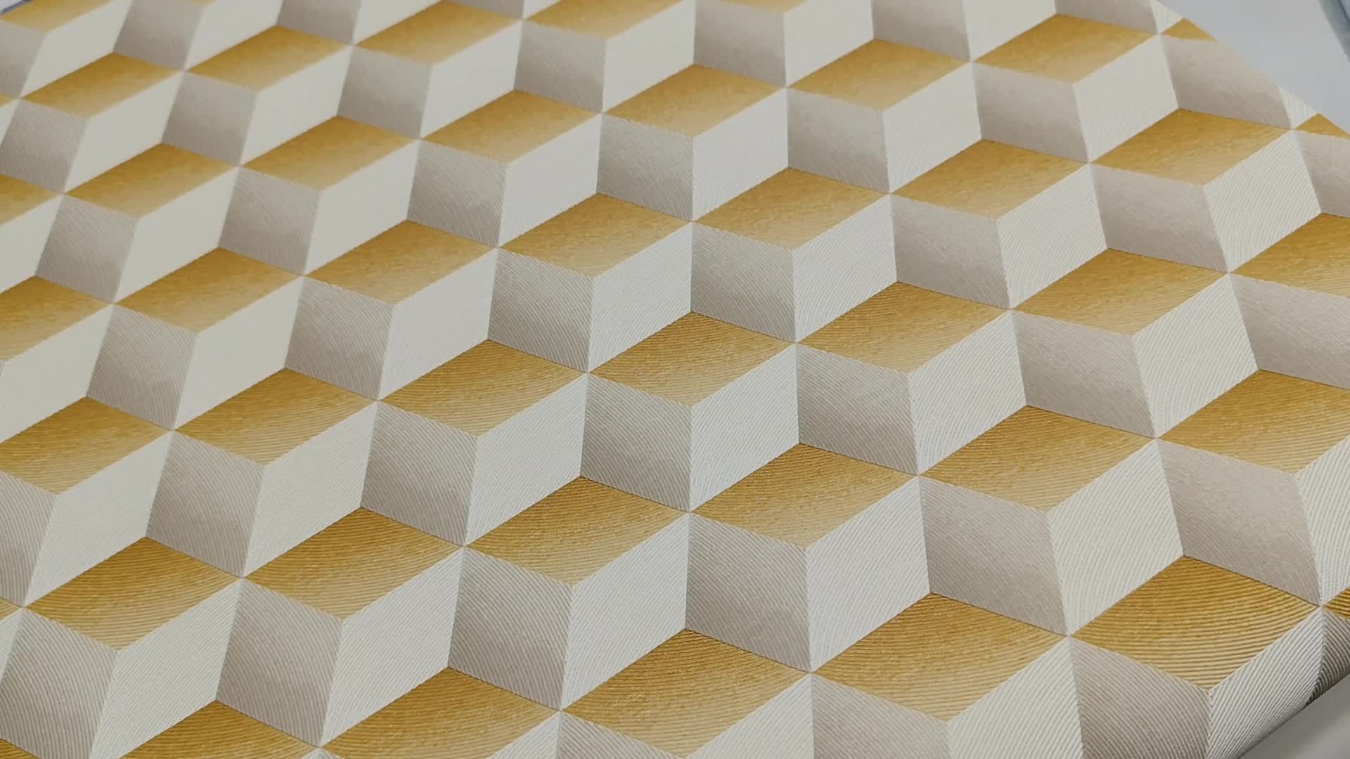 Design tapéta okkersárga 3D hatású kocka geometrikus mintával