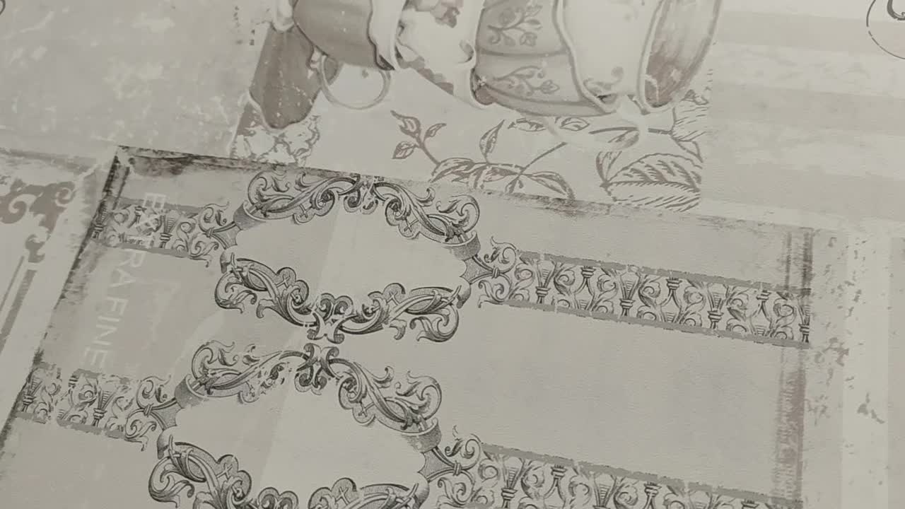 Konyhai vintage stílusú vinyl design tapéta teás kanna és csésze mintával