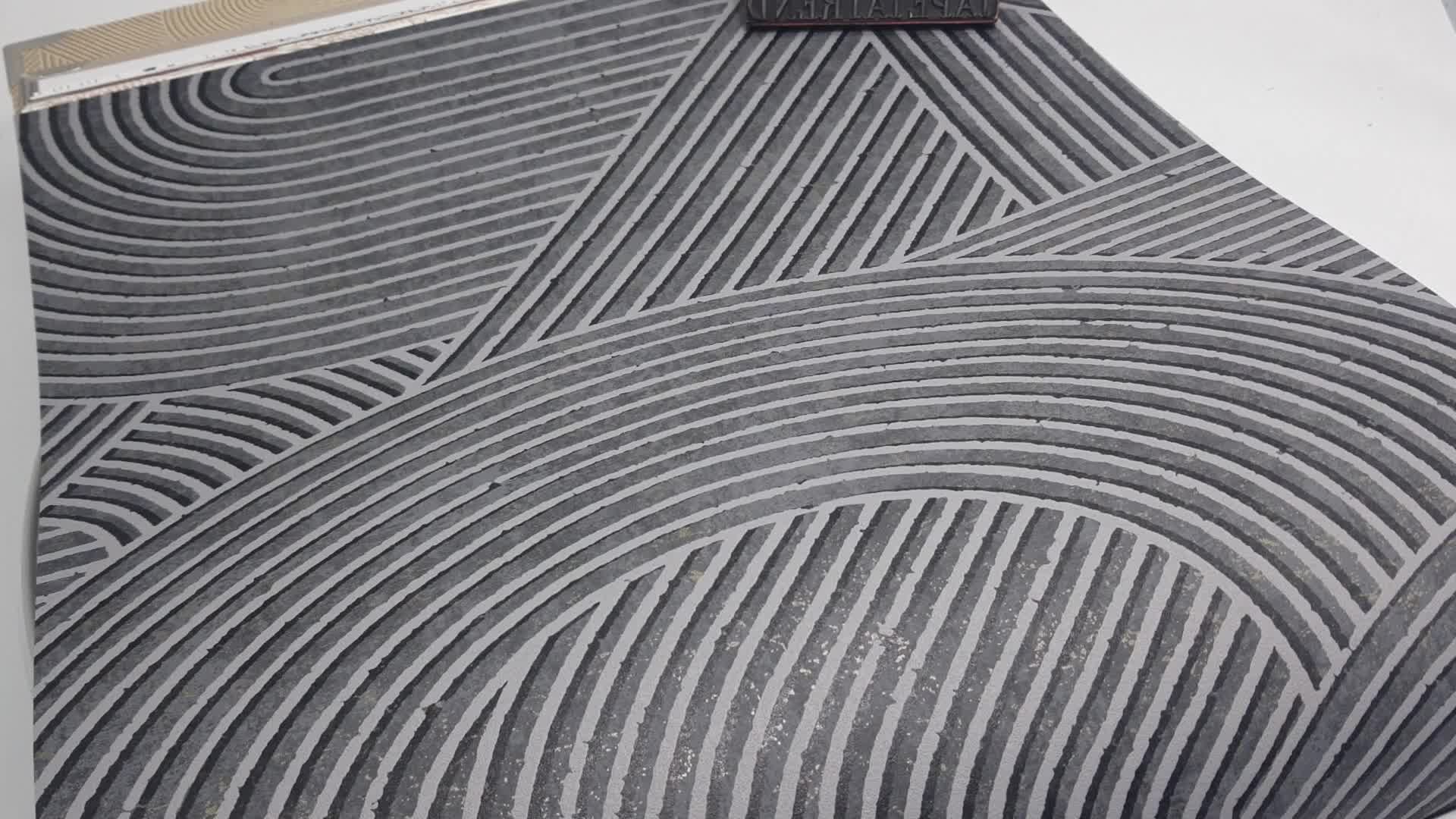 Keleties zen hullámzó homok geometria mintás antracit fekete design tapéta