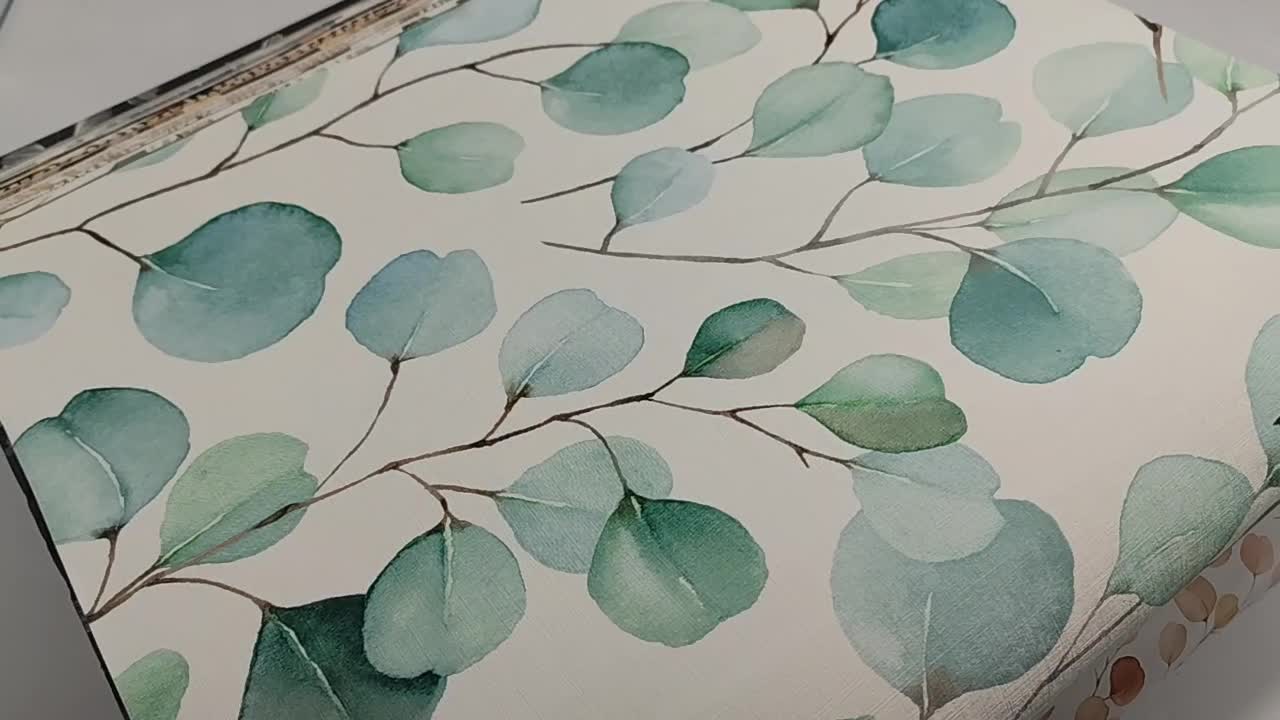 Leveles mintás design tapéta türkiz akvarell leveles mintával