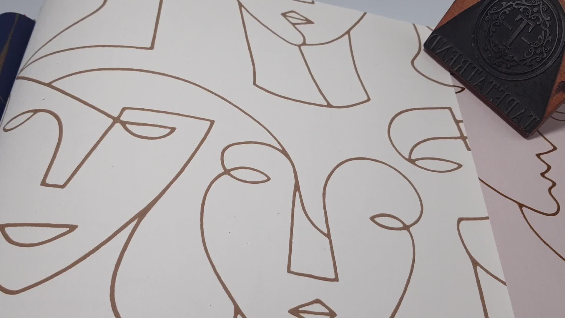 Art deco design tapéta női portré mintával bézs arany színben