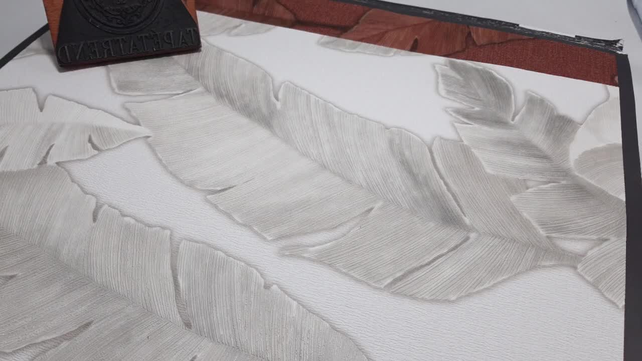 Szürke taupe levélmintás vinyl design tapéta