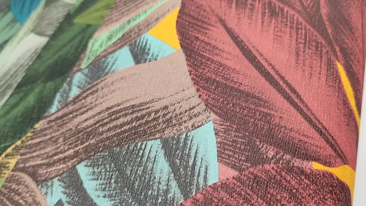 Színes vidám egzotikus leveles mintás tapéta