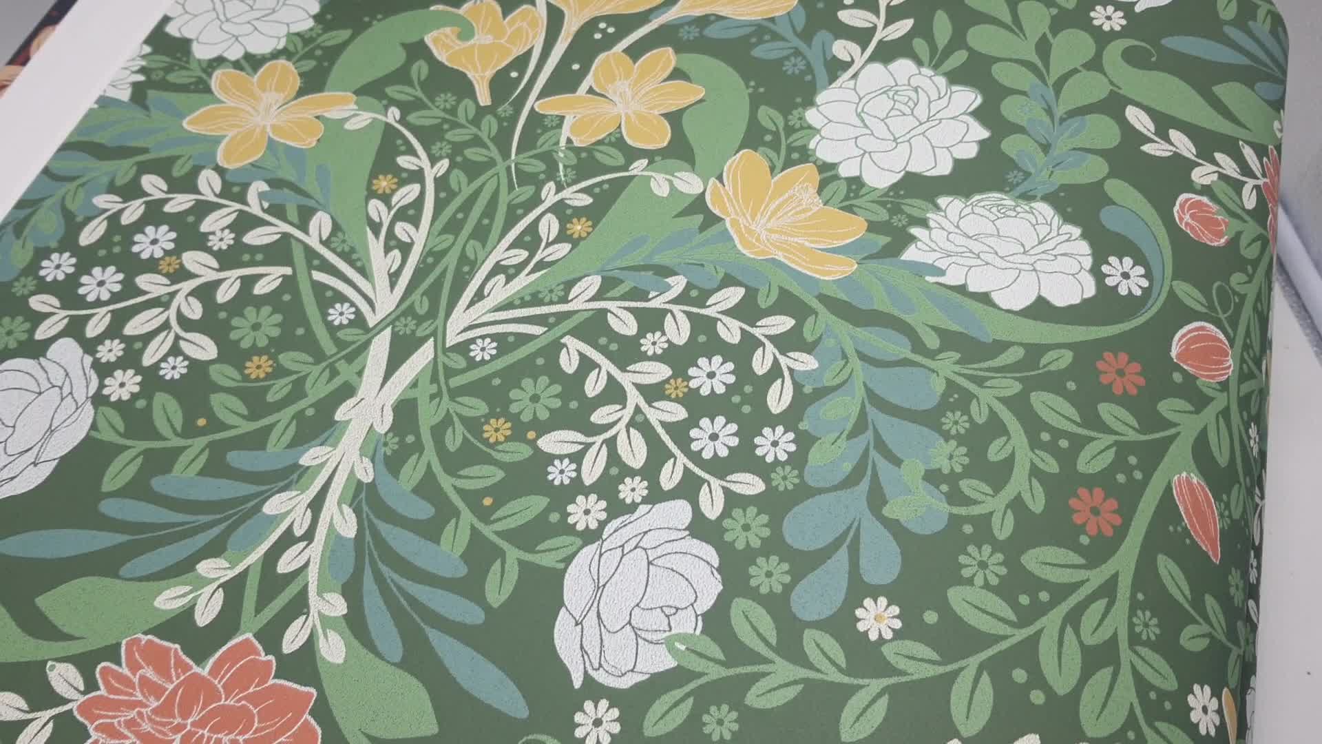 Zöld vintage virág levél mintás design tapéta