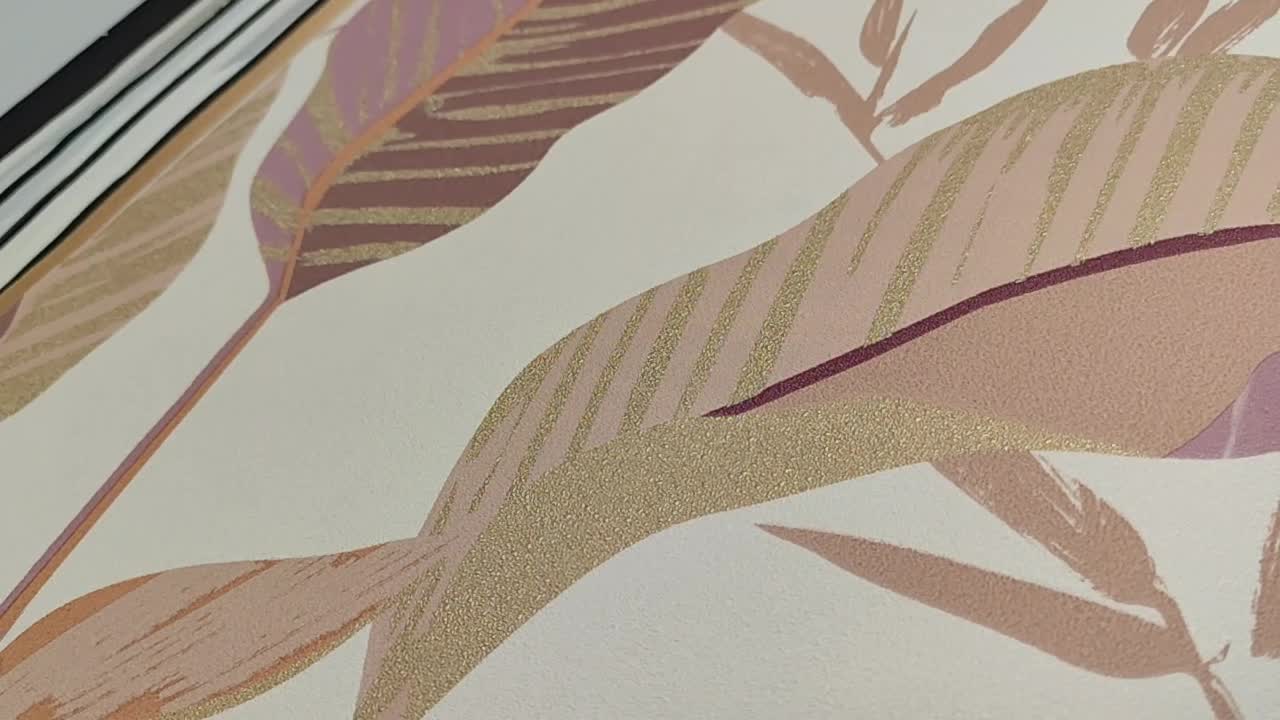 Elegáns levélmintás design tapéta púder rózsaszín színben