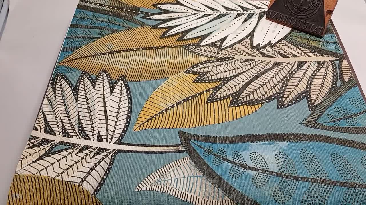 Casmance luxus tapéta türkiz pálmaleveles mintával 70cm széles