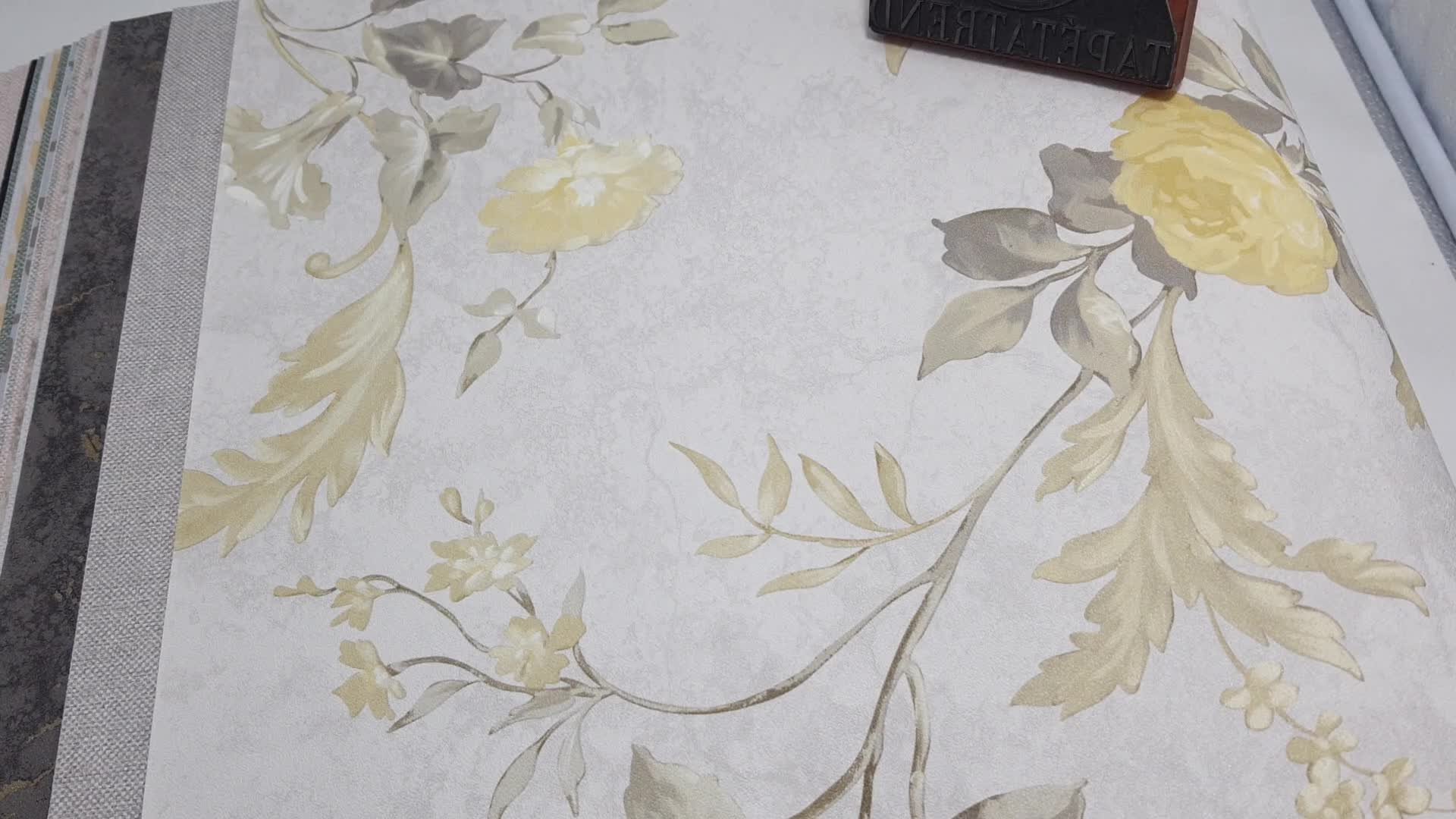 Vintage szürke alapon sárga rózsa mintás design tapéta