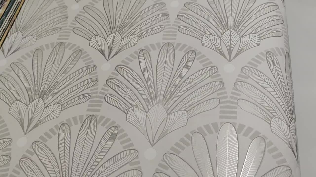 Dekor tapéta bézs krémfehér elegáns art deco leveles mintával