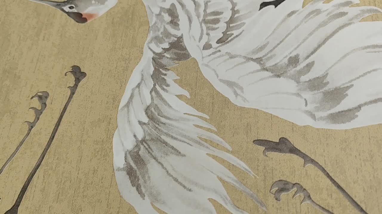 Okkersárga daru madár mintás keleties design tapéta