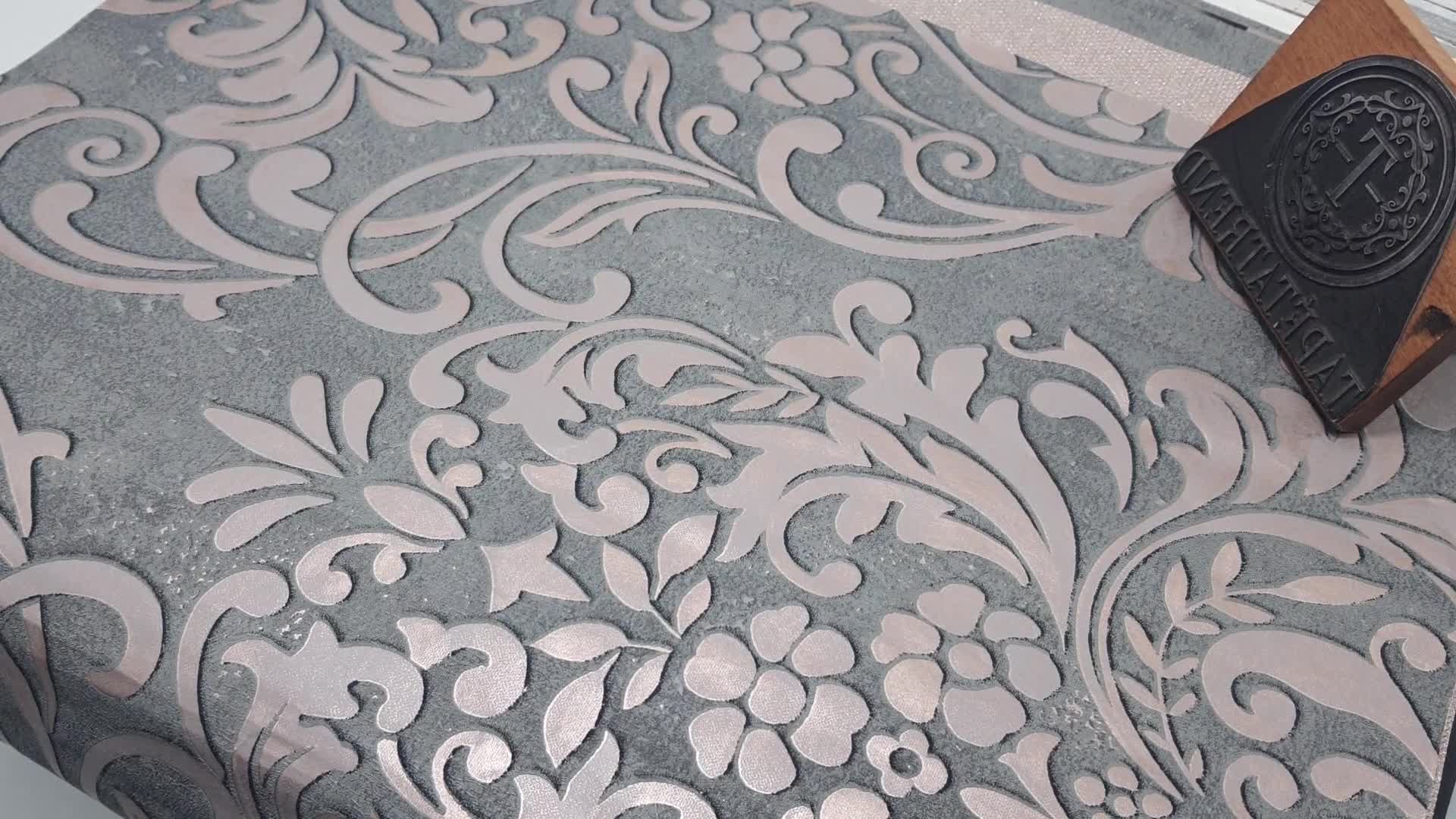 Klasszikus barokk mintás vinyl design tapéta szürke és rose gold színben