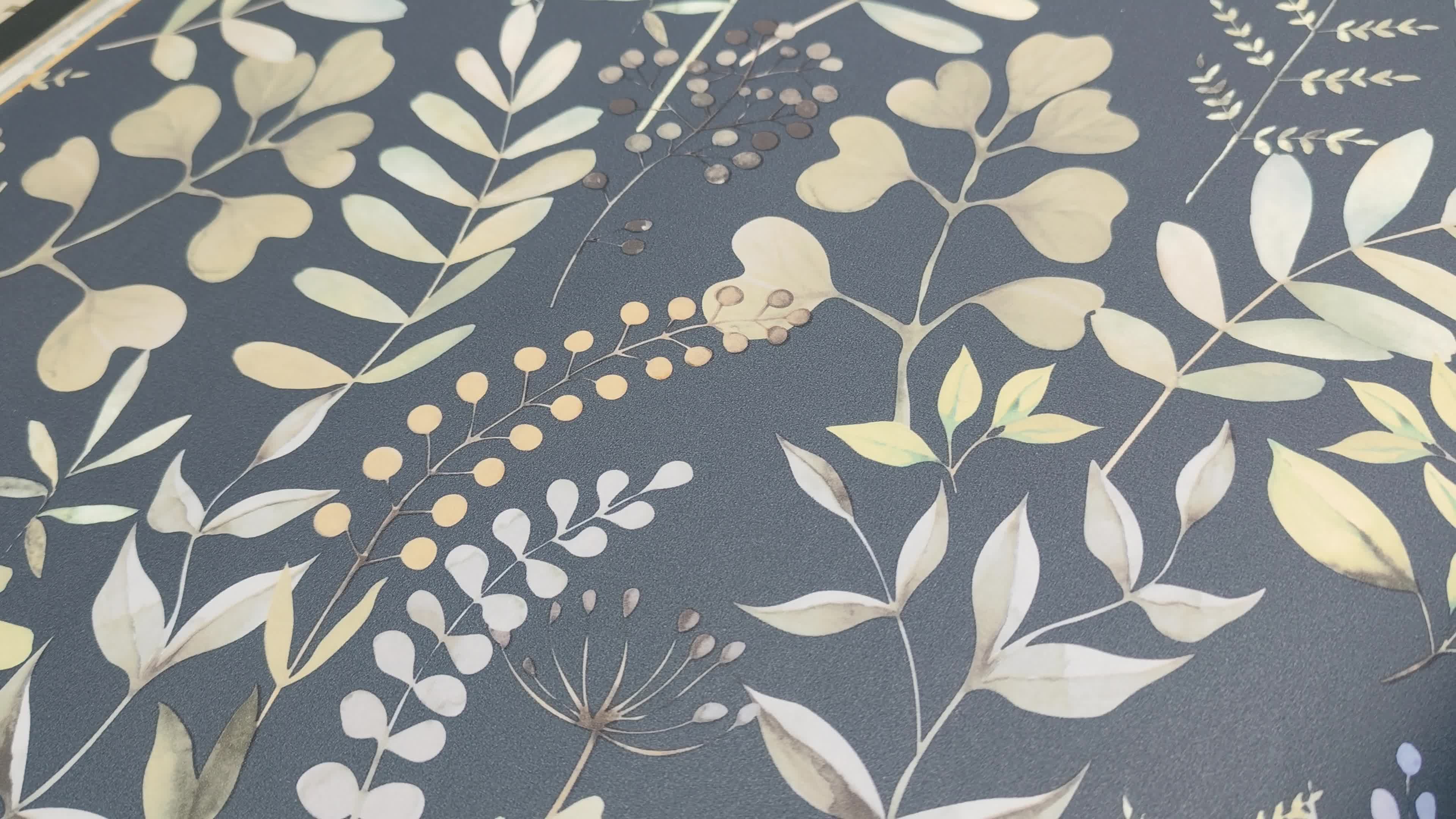 Skandináv levélmintás dekor tapéta sötétkék alapon